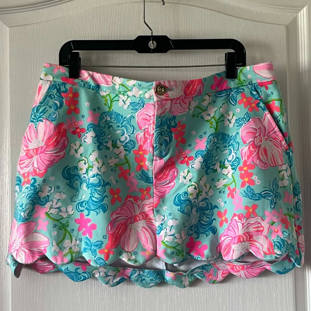 Lilly Pulitzer Women's Collette Scallop Hem Knit Skort Floral Design size 14